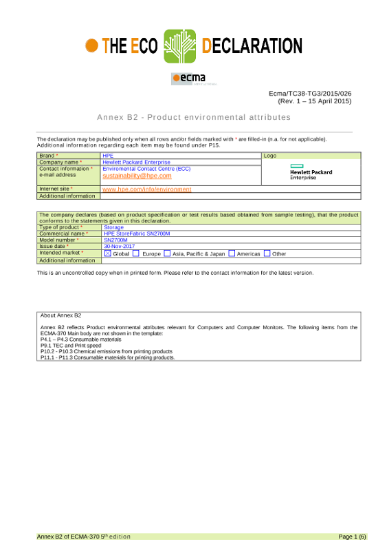 IT Eco declaration HPE StoreFabric SN2700M thumbnail