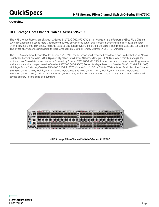HPE Storage Fibre Channel Switch C-Series SN6730C thumbnail
