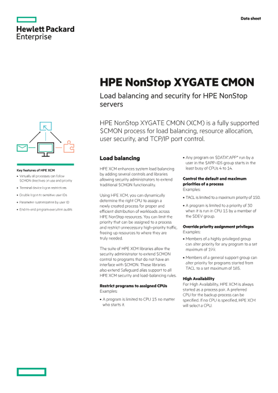 HPE NonStop XYGATE CMON data sheet thumbnail