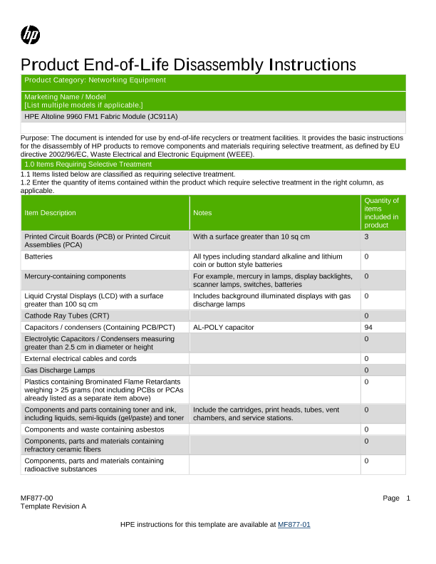 HPE AL 9960 FM1 Fabric Module thumbnail