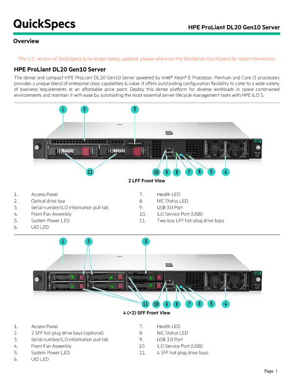 HPE ProLiant DL20 Gen10 Server – North America version thumbnail