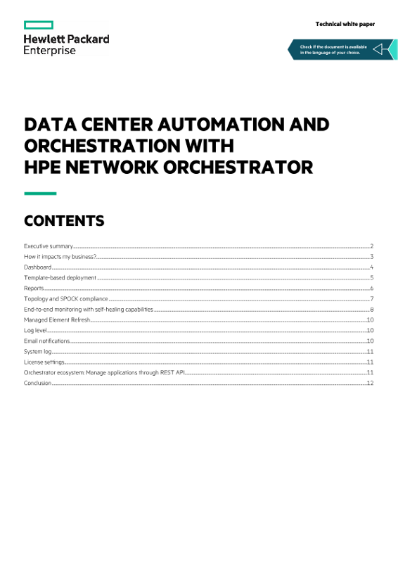 Data center automation and orchestration with HPE Network Orchestrator technical white paper thumbnail