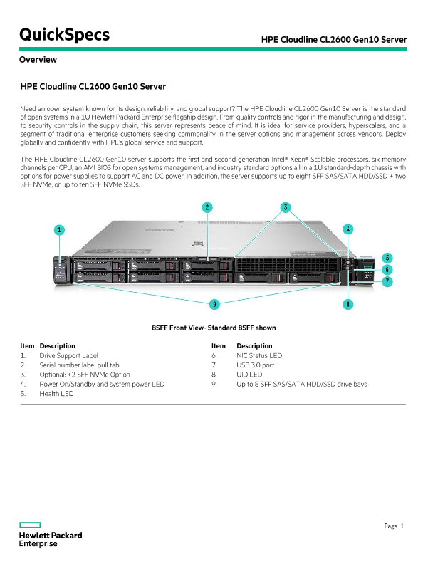 HPE Cloudline CL2600 Gen10 Server thumbnail