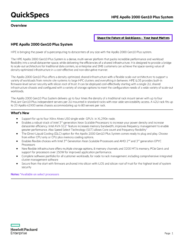 HPE Apollo 2000 Gen10 Plus System QuickSpecs thumbnail
