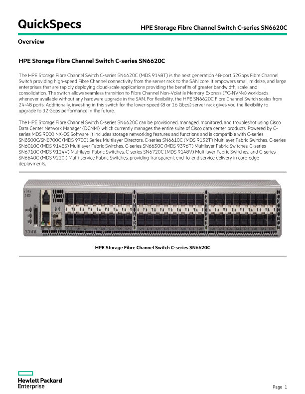 HPE Storage Fibre Channel Switch C-series SN6620C