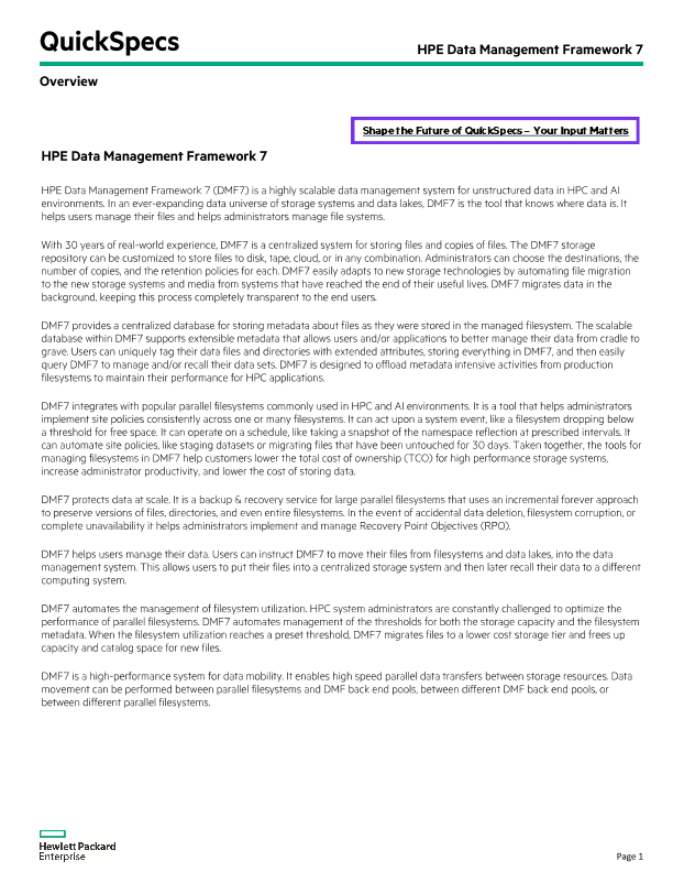 HPE Data Management Framework 7 QuickSpecs thumbnail