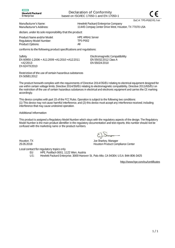 HPE Apollo AR64z 2U Node Server (881664-B21) #EUDoC TPS-P002 thumbnail