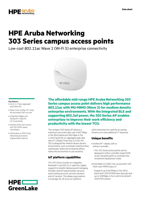 HPE Aruba Networking 303 Series Access Points Data Sheet thumbnail