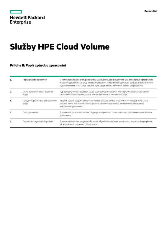 HPE Data Privacy and Security Agreement Schedule with HPE Cloud Volumes Services (“Services”) legal data sheet thumbnail