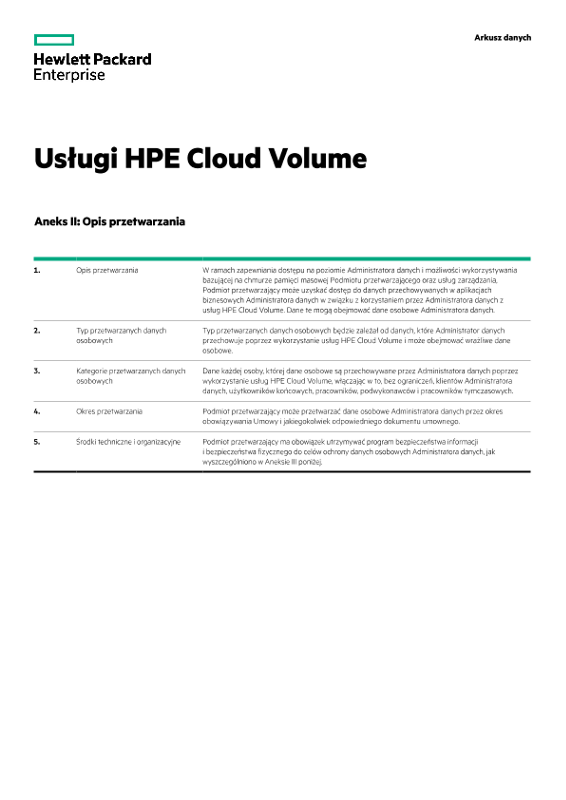 HPE Data Privacy and Security Agreement Schedule with HPE Cloud Volumes Services (“Services”) legal data sheet thumbnail