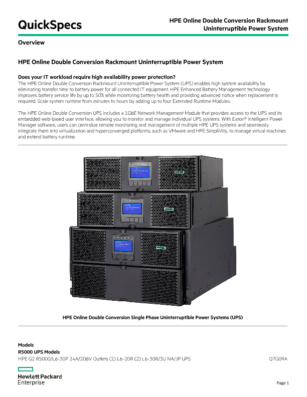 HPE Online Double Conversion Rackmount Uninterruptible Power System thumbnail