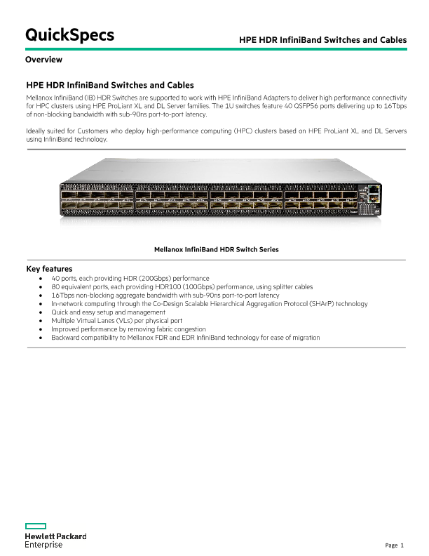 HPE HDR InfiniBand Switches and Cables thumbnail
