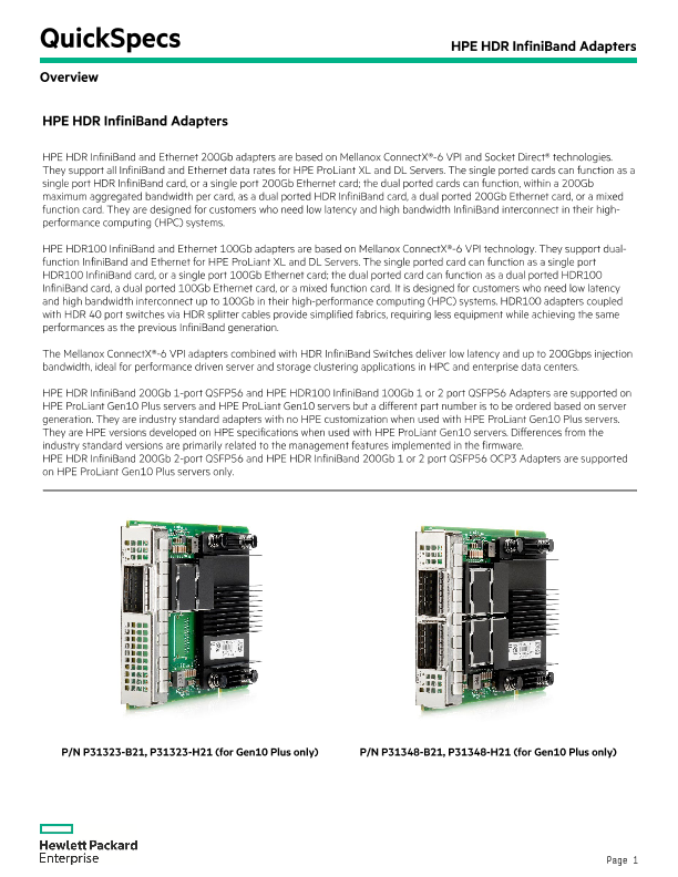 HPE HDR InfiniBand Adapters QuickSpecs thumbnail