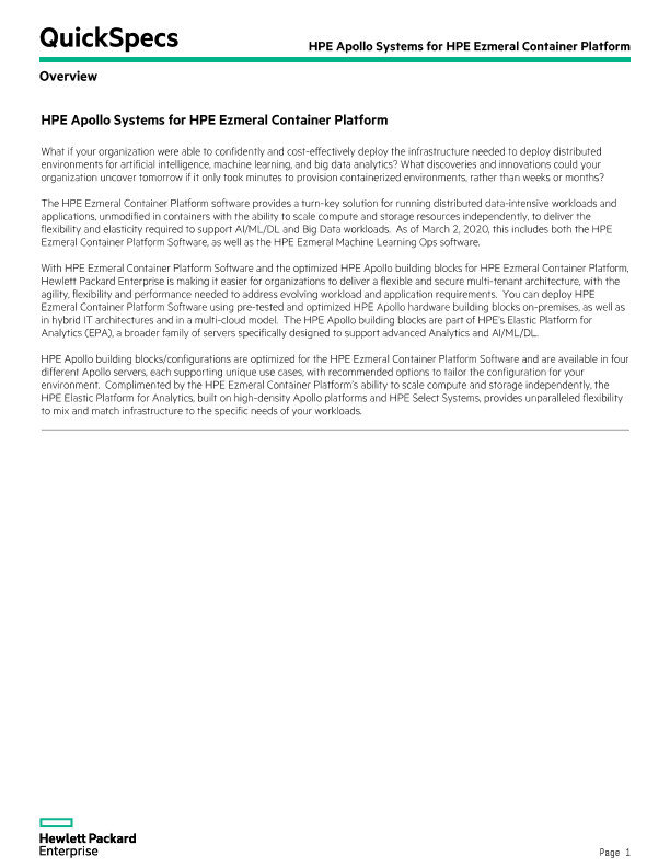 HPE Apollo Systems for HPE Container Platform thumbnail