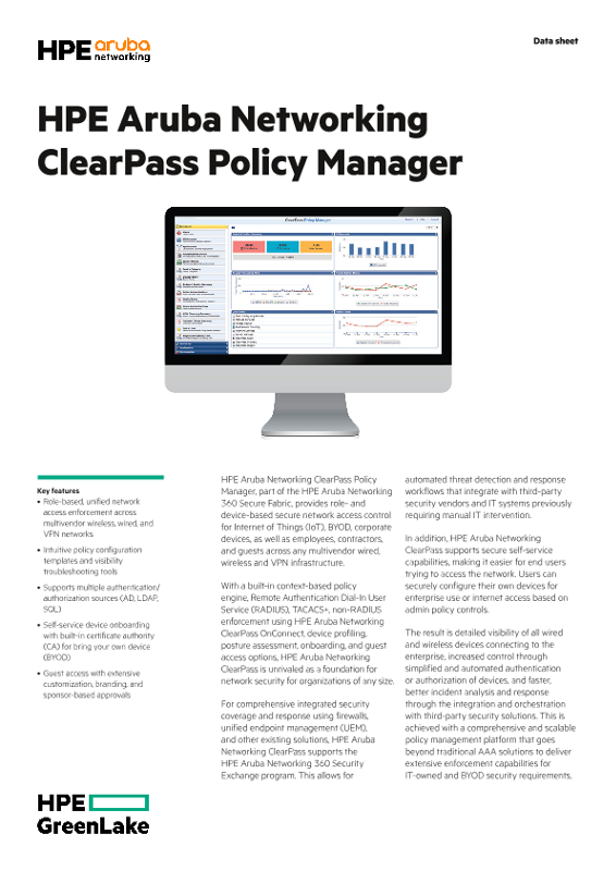 HPE Aruba Networking ClearPass Policy Manager thumbnail