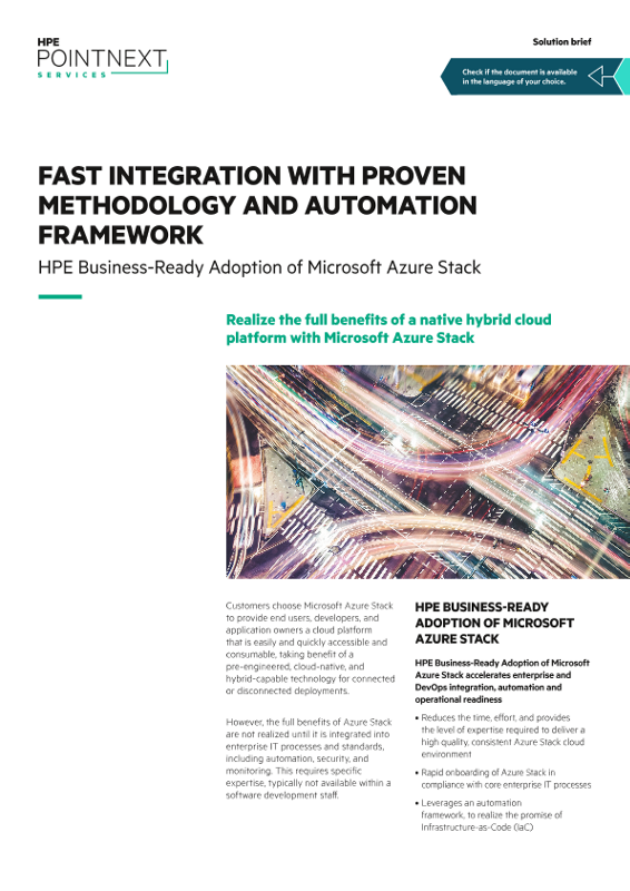 HPE Business-Ready Adoption of Microsoft Azure Stack solution brief thumbnail