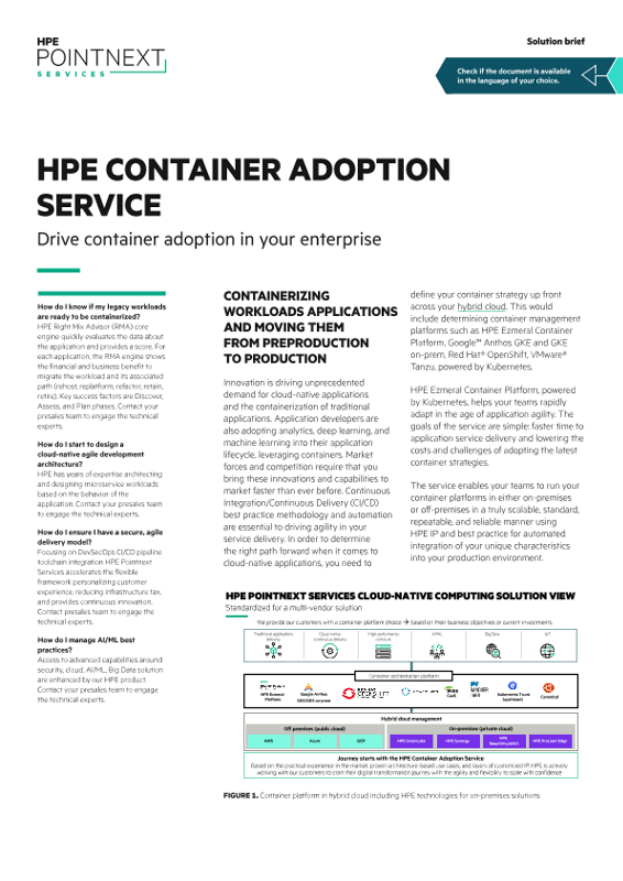 HPE Container Adoption Service solution brief thumbnail