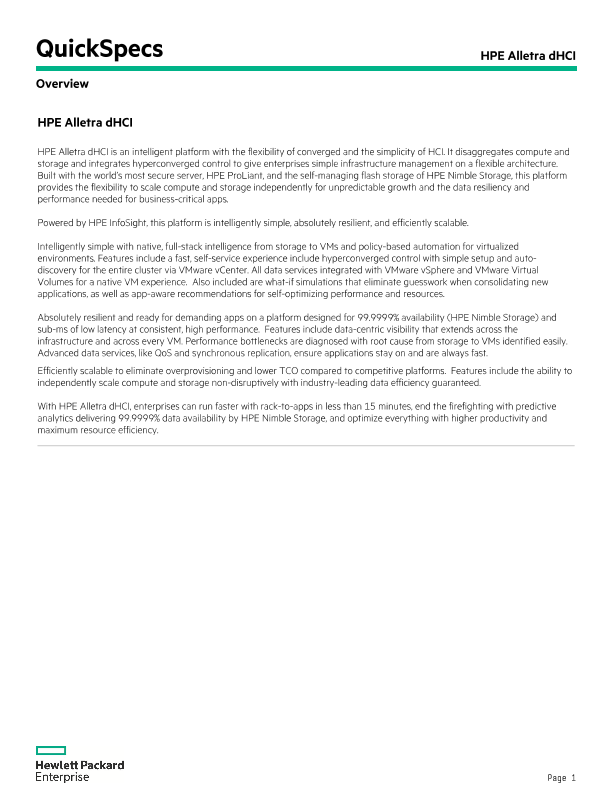HPE Alletra dHCI QuickSpecs thumbnail