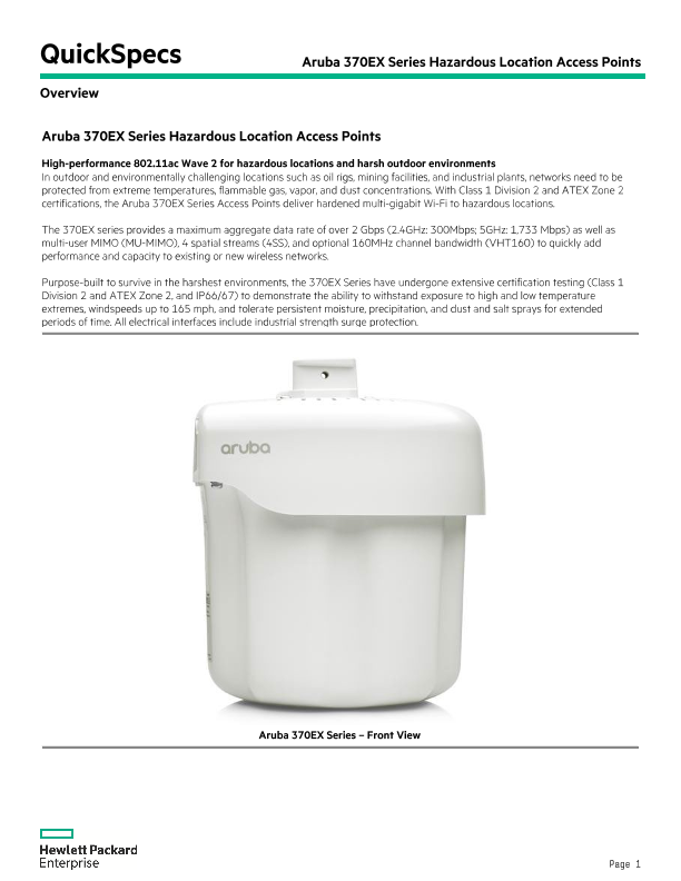 HPE Aruba Networking 370EX Series Hazardous Location Access Points thumbnail