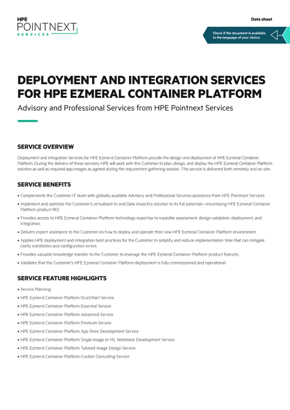 Deployment and Integration Services for HPE Ezmeral Container Platform data sheet thumbnail