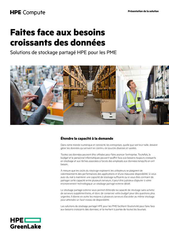 Faites face aux besoins croissants des données - Solutions de stockage partagé HPE pour les PME thumbnail