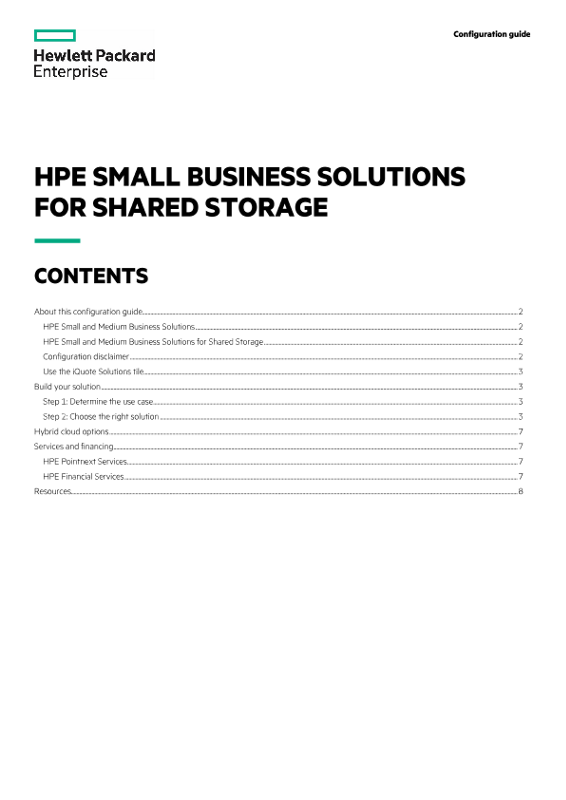 HPE Small Business Solutions for Shared Storage configuration guide thumbnail