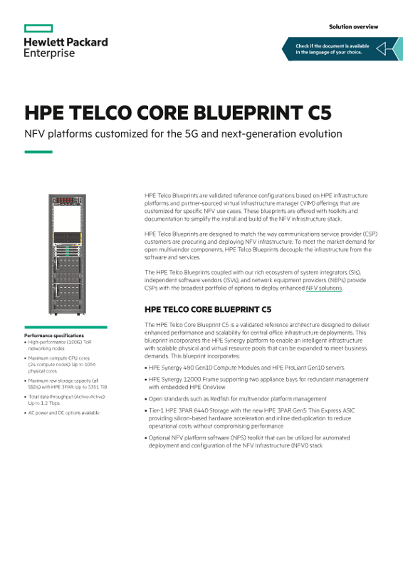 HPE Telco Core Blueprint C5 solution overview thumbnail