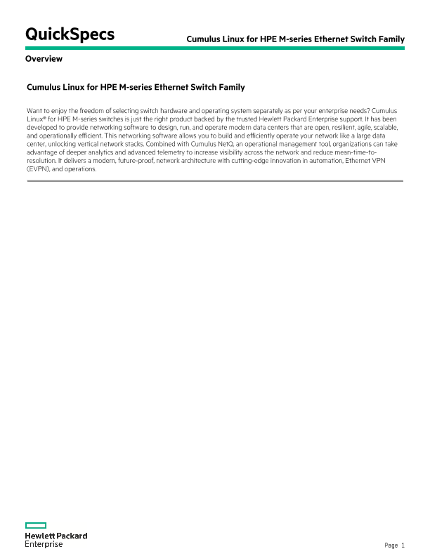 Cumulus Linux for HPE M-series Ethernet Switch Family thumbnail