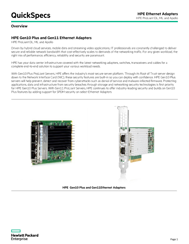 HPE Gen10 Plus Ethernet Adapters thumbnail