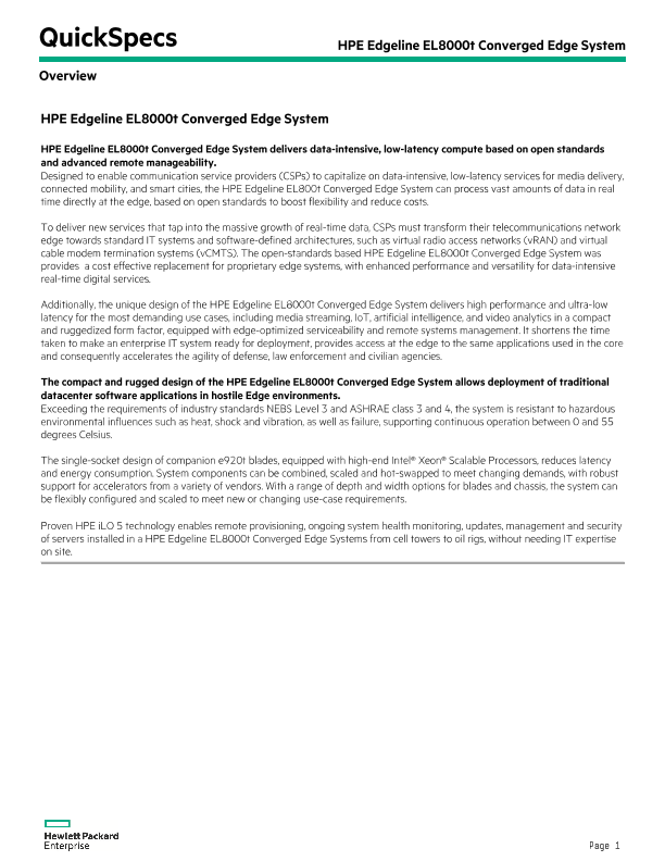 HPE Edgeline EL8000t Converged Edge System QuickSpecs thumbnail