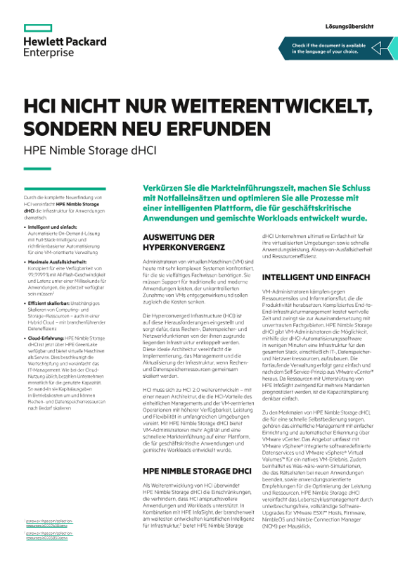 HCI nicht nur weiterentwickelt, sondern neu erfunden – HPE Nimble Storage dHCI –Lösungsübersicht thumbnail