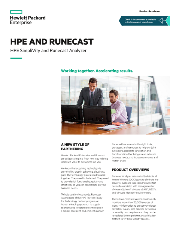 HPE and Runecast – HPE SimpliVity and Runecast Analyzer product brochure thumbnail