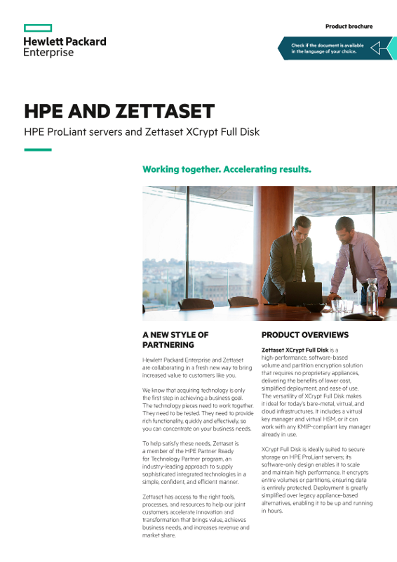 HPE and Zettaset – HPE ProLiant servers and Zettaset XCrypt Full Disk product brochure thumbnail