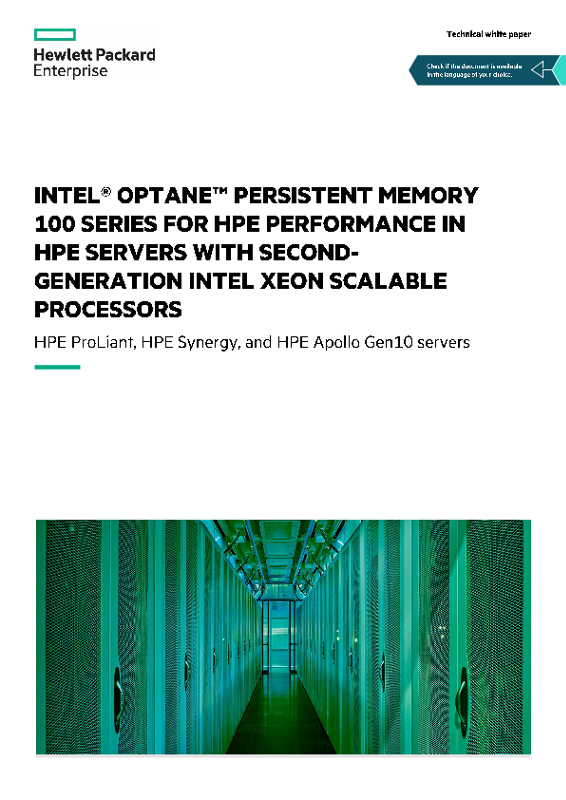 HPE Persistent Memory performance in HPE ProLiant, HPE Synergy, and HPE Apollo Gen10 servers with second-generation Intel Xeon Scalable processors technical white paper thumbnail