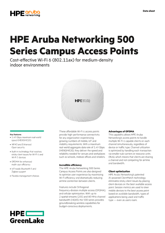 HPE Aruba Networking 500 Series Campus Access Points thumbnail