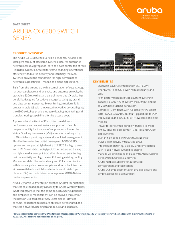 Aruba CX 6300 Switch Series Data Sheet thumbnail