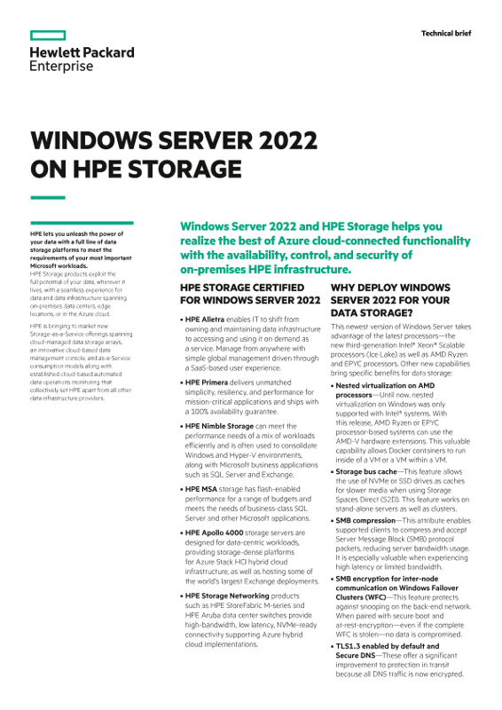 Windows Server 2022 on HPE Storage technical brief thumbnail