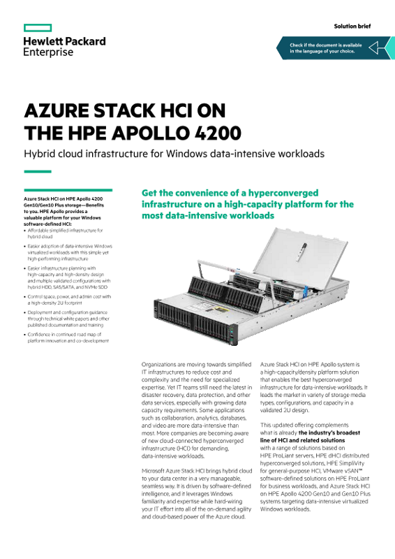 Azure Stack HCI on the HPE Apollo 4200 – Hybrid cloud infrastructure for Windows data-intensive workloads solution brief thumbnail