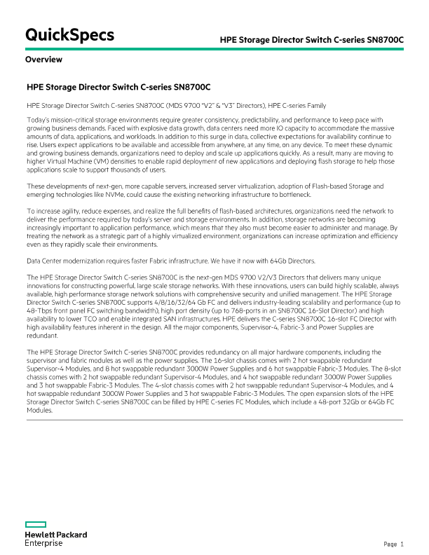 HPE Storage Director Switch C-series SN8700C thumbnail