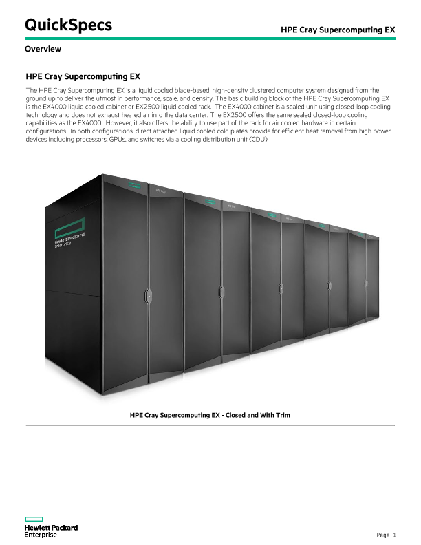 HPE Cray Supercomputing EX QuickSpecs thumbnail