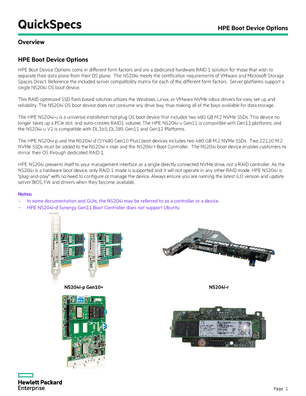 HPE OS Boot Devices