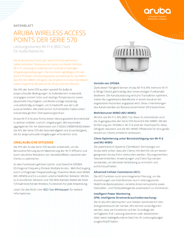 HPE Aruba Networking Access Points der Serie 570 für den Außenbereich thumbnail