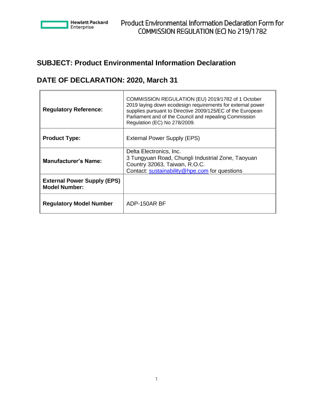 HPE ErP Lot 7 Info Declaration Template rev2 ADP-150ARBF thumbnail