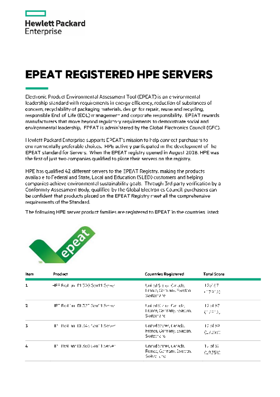 EPEAT Registered HPE Servers February 2022 thumbnail