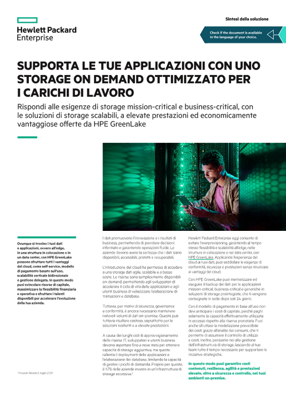 Supporta le tue applicazioni con uno storage on demand ottimizzato per i carichi di lavoro - Sintesi della soluzione thumbnail