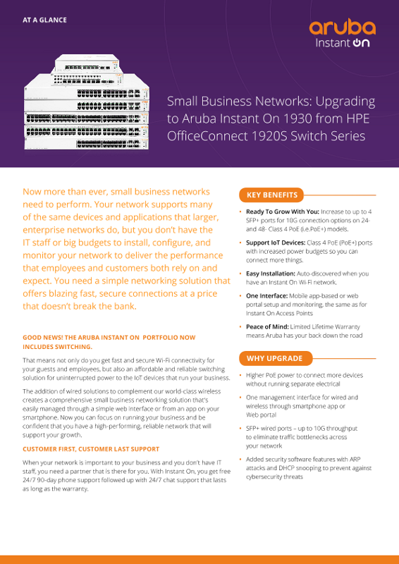 Aruba Instant On 1930 Switch Series Data Sheet