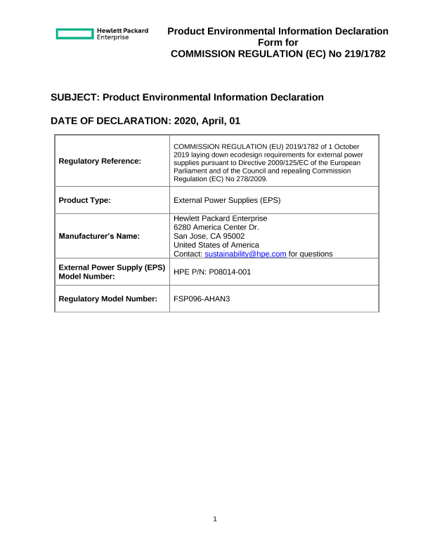 HPE ErP Lot 7 Information Declaration FSP096-AHAN3 thumbnail