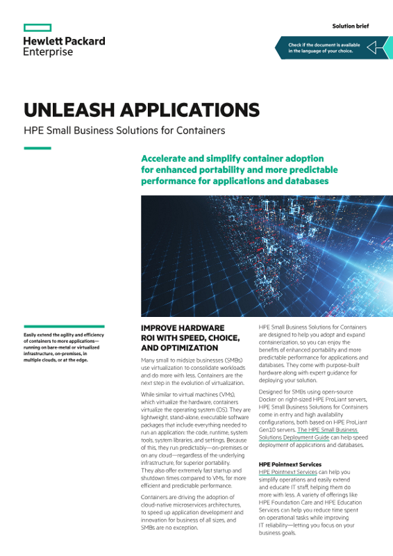 Unleash Applications – HPE Small Business Solutions for Containers solution brief thumbnail