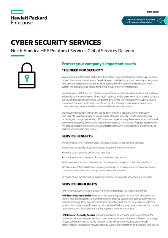 NA GSD Cyber Security Services, data sheet thumbnail