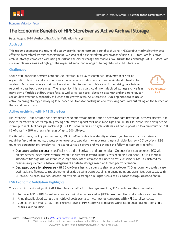 The Economic Benefits of HPE StoreEver as Active Archival Storage thumbnail